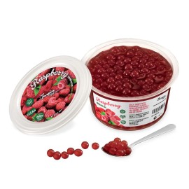 Inspire Food Popping Boba Pearls For Bubble Tea - 1 Lb Raspberry Bursting Bubbles Real Fruit Juice For Drinks & Desserts 100% Vegan, Gluten-Free, Sucralose-Free