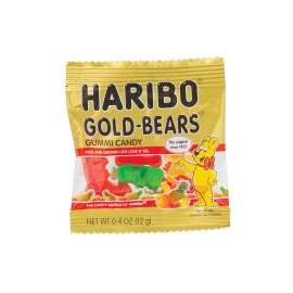 Haribo gummy Bears Bulk Pack 100 Individually Wrapped Fun Size candy Packs in Reusable Plastic Tub gummie gold-Bears in Assorted Flavors