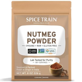 Spice Train, Nutmeg Powder (226G8Oz) Non-Gmo, Gluten Free & 100% Raw Ground Nutmeg Spice From India Nutmeg Ground For Cooking, Smoothies, Lattes Resealable Zip Lock Pouch