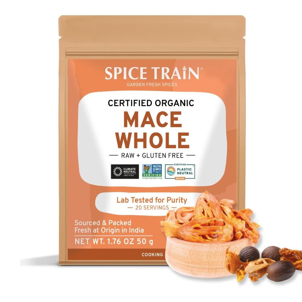 Spice Train, Whole Mace (50G1.76Oz) Raw Mace Seasoning From India Resealable Zip Lock Pouch Mace Spice For Cooking, Smoothies & Lattes Vegan & Gluten Free