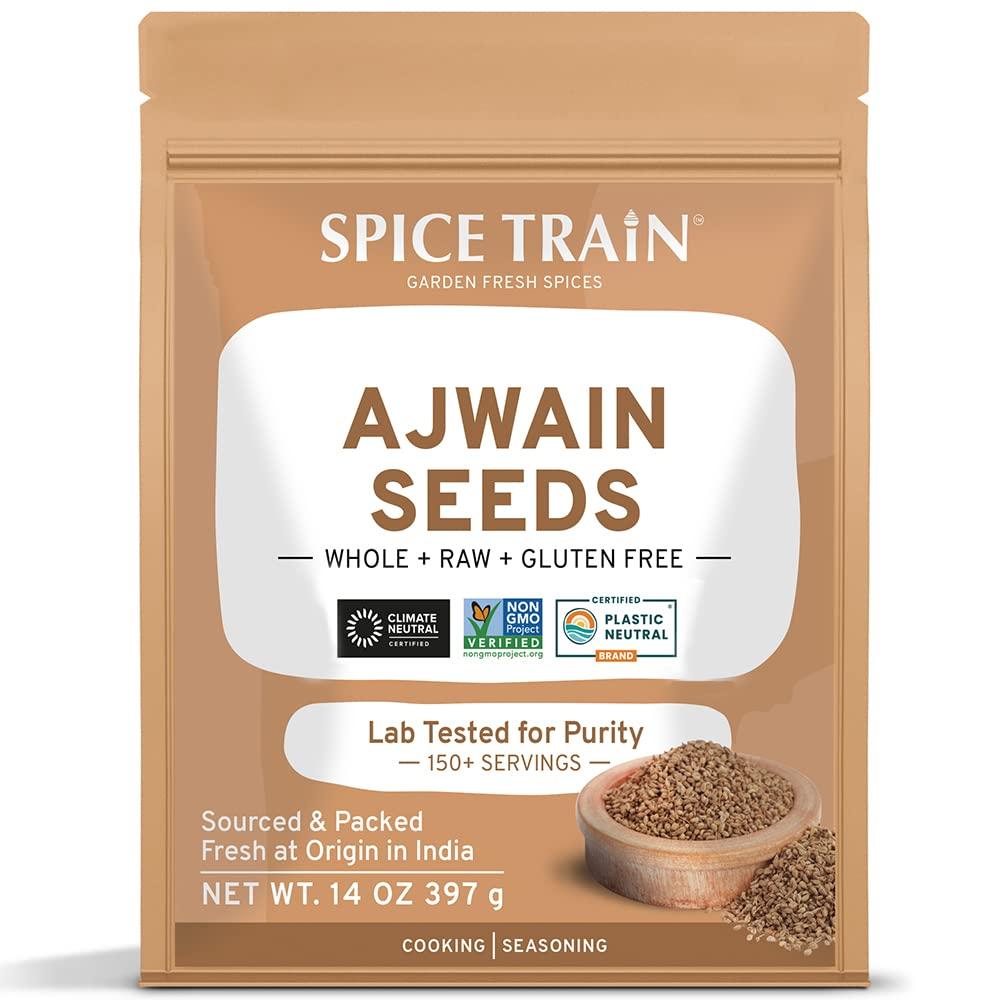 Spice Train, Ajwain Seeds (397G14Oz) Resealable Zip Lock Pouch 100% Raw Ajwain Seed From India Carom Bishops Weed Seed For Cooking Vegan & Gluten Free