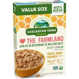 Cascadian Farm Organic Granola Cereal, Oats 'N Honey, Value Size, 22.4 Oz