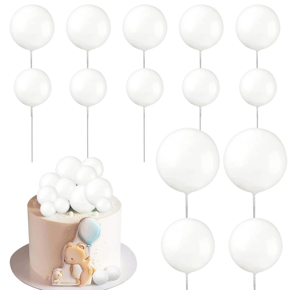 Ball Shaped Diy Cake Insert Toppers Ball Cake Picks Pearl Toppers For Birthday Party Baby Shower Wedding Anniversary Cake Decoration (White)