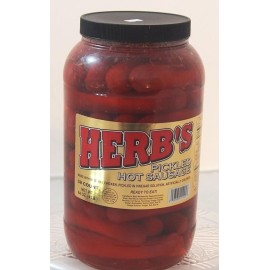 Herbs Red Hot Pickled Sausage (1 Gal Jar) 39 Count Beef Chicken No Pork - 10 Set