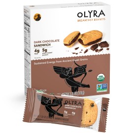 Olyra Organic Breakfast Sandwiches Biscuits Dark Chocolate Creme | Low-Sugar High Fiber Protein Vegan - Healthy Snacks Individually Wrapped Cookies (1 Box Of 4 Packs, 1 Sandwich Per Pack)