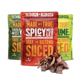 Made By True Beef Sliced Bites - All Natural, Zero-Sugar True Jerky Biltong - High Protein, Keto, Paleo & Whole30 Diet - Sugar-Free, Gluten-Free, Carb-Free, Snack Packs (Spicy Variety, 2 Ounce (Pack Of 3))