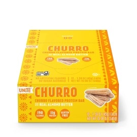 Unite Food Churro Flavored Protein Bar, 10G Protein, Soy And Gluten Free, Real Almond Butter, Only 200 Calories Per Bar And Proudly Women Owned - 1.59 Oz Bars (Pack Of 12)
