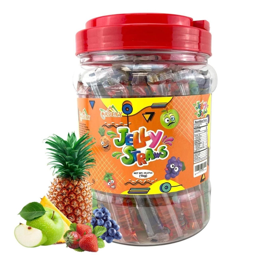 Apexy Jelly Straws, Fruit Jelly Filled Strips, Tiktok Candy Trend Items, Assorted Fruit Jelly Sticks, 35.27Oz (1000G)