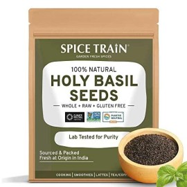 Spice Train, Basil Seeds Organic (397G14Oz) Edible Holy Basil Seeds Resealable Zip Lock Pouch 100% Raw Basil Seed From India Kosher, Vegan & Gluten Free Sabja Tukmaria Seeds