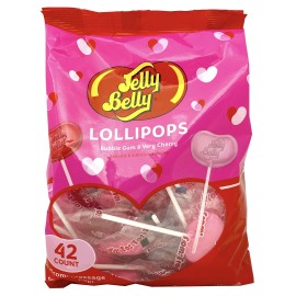 Adams & Brooks Jelly Belly Lollipops 42 Count - Very Cherry And Bubble Gum Jelly Belly Flavors, Individually Wrapped Lollipops, Valentineas Candy, Kosher Candy (42 Count)