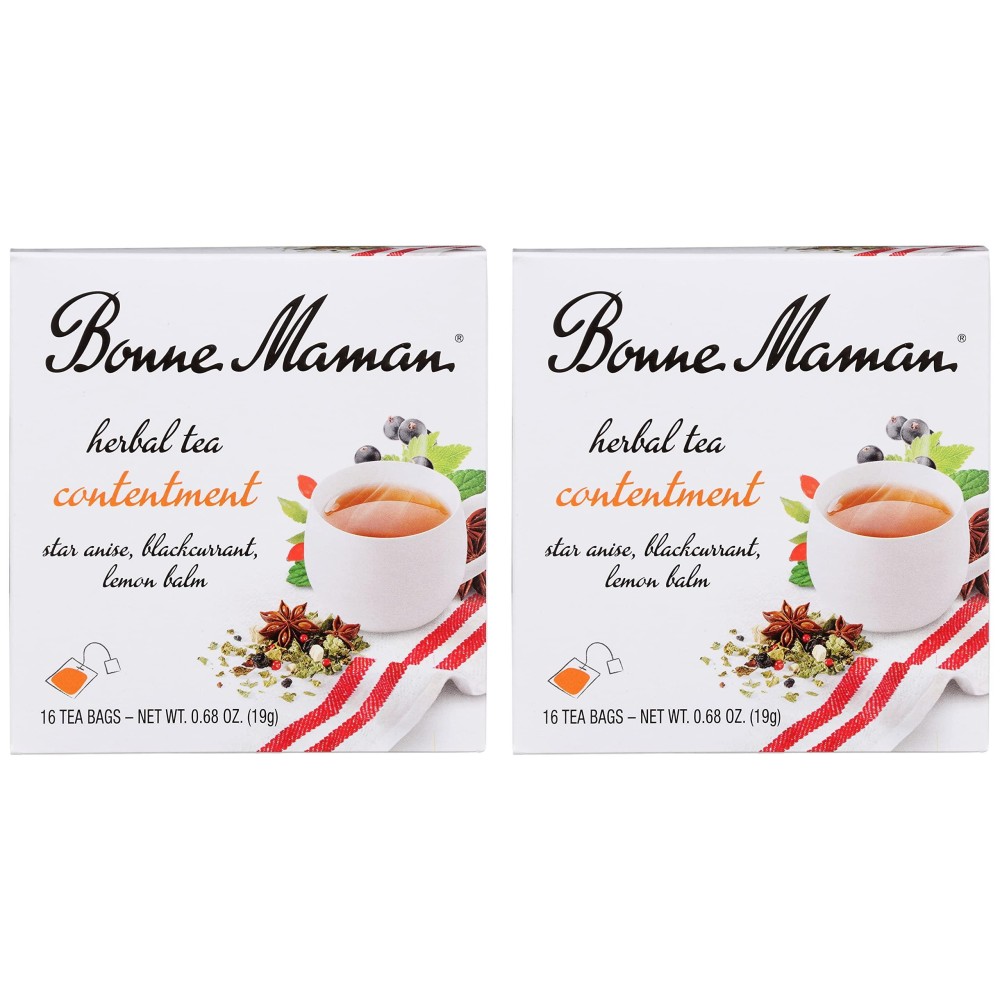 Bonne Maman Organic Herbal Tea Contentment: Star Anise, Blackcurrant & Lemon Balm Blend, 16 Tea Bags (Pack Of 2, 32 Tea Bags Total)