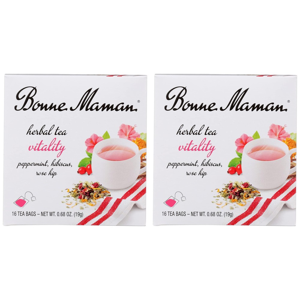 Bonne Maman Organic Herbal Tea Vitality: Peppermint, Hibiscus & Licorice Blend, 16 Tea Bags (Pack Of 2, 32 Tea Bags Total)