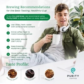 Purity Coffee EASE Dark Roast Low Acid Organic Coffee - USDA Certified Organic Specialty Grade Arabica Whole Bean Coffee - Third Party Tested for Mold, Mycotoxins and Pesticides - 5 lb Bag