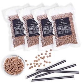 Premium Boba Pearls Tapioca Pearls For Bubble Tea Boba Balls For Drinks By Locca - (4 Bags - 56Oz With 40 Straws)