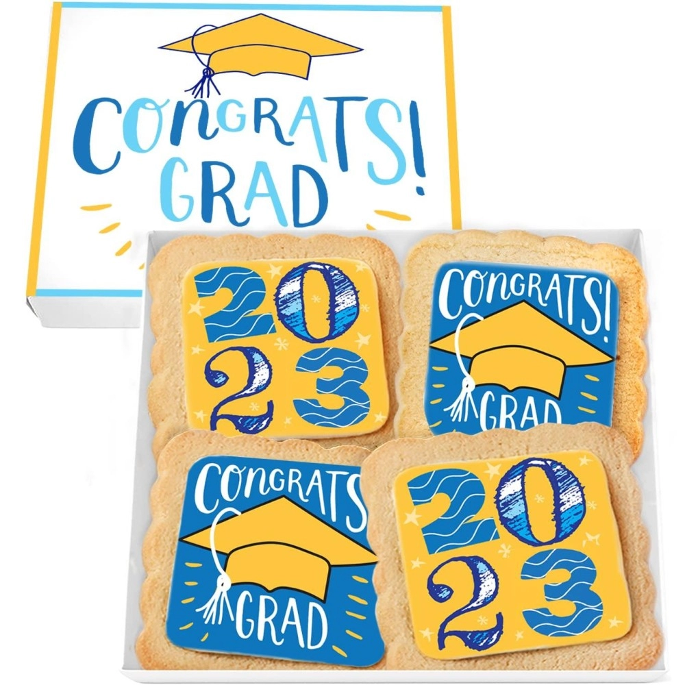Graduation Cookies Gift Basket Box | Individually Wrapped | 4 Pack | Congratulations Congrats Grad For Women Men Kids | Food Gift | Nut Free | Kosher Dairy