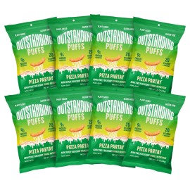 Outstanding Foods Outstanding Puffs Pizza Partay - Plant Based Protein Snacks - Gluten Free, Soy Free, No Cholesterol, Non-Gmo, No Trans Fat And Dairy Free - 125 Oz, 8 Pack