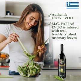 M.G. PAPPAS Rosemary Olive Oil - High Polyphenol Rich Extra Virgin Unfiltered Rosemary Infused Olive Oil Cold Pressed Greek EVOO Award Winning Health Claim - Rosemary Oil For Cooking - 12.7 Oz 375ml