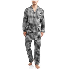 Hanes Womens Mens Woven Plain-Weave Pajama Set, Blackgrey Plaid, 3X-Large