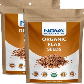 Nova Nutritions Certified Organic Whole Flax Seeds 16 Oz (454 Gm) (1 Pound (Pack Of 2))