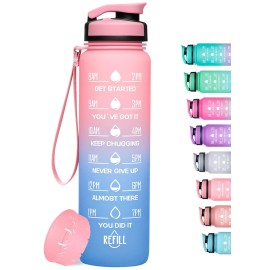 Geritto Motivational Water Bottle With Time Markings, 1000Ml Non-Toxic Bpa Free Tritan Drinking Bottle With Fruit Strainer, Leak Proof Perfect For Running, Gym, Yoga, Outdoors, And Camping
