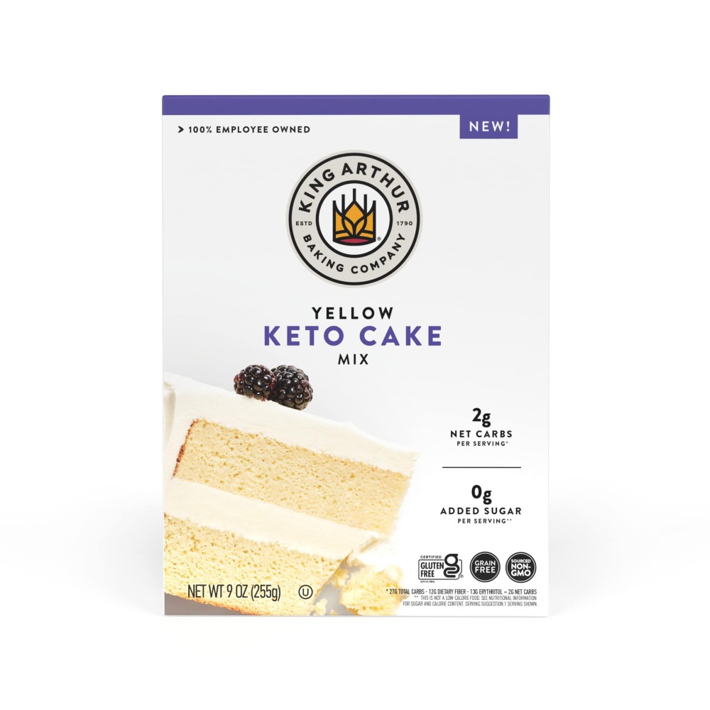 King Arthur Baking Keto Cake Mix, Yellow, 2g Net Carbs 0g Added Sugar Per Serving, Low Carb & Keto Friendly, 9oz, White
