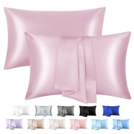 Satin Pillowcase For Hair And Skin, Silky Soft Satin Pillowcase For Women Hair Set Of 2, Queen Silk Pillow Cases, Silk Satin Pillowcase With Envelope Closure (Pink, 20X30 Inches)