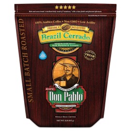 2Lb Don Pablo Gourmet Coffee - Brazil Cerrado - Medium Dark Roast - Whole Bean Coffee - 100% Arabica Beans - Low Acidity And Non-Gmo - 2Lb Bag