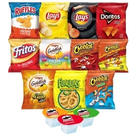Variety Pack - Hot Snacks Lays & Ruffles Chips, Crunchy Cheetos, Goldfish Flavors, Doritos Nachos, Fritos, Funyuns & Pringles Stacks - Individual Size Bags - Cheese, Flamin, Cheddar, Ranch And Spicy Flavored (Mini Variety Pack)