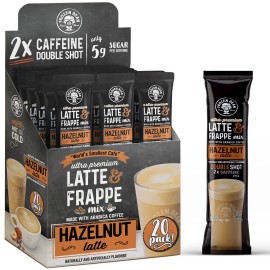 Frozen Bean Frappe Latte Mix - 1 Box, 20 Single Serve Packets - Low Sugar Instant Flavored Coffee For Hot, Iced, Or Frappuccino Blended Beverage - Coffee House Quality At Lower Cost (Hazelnut)