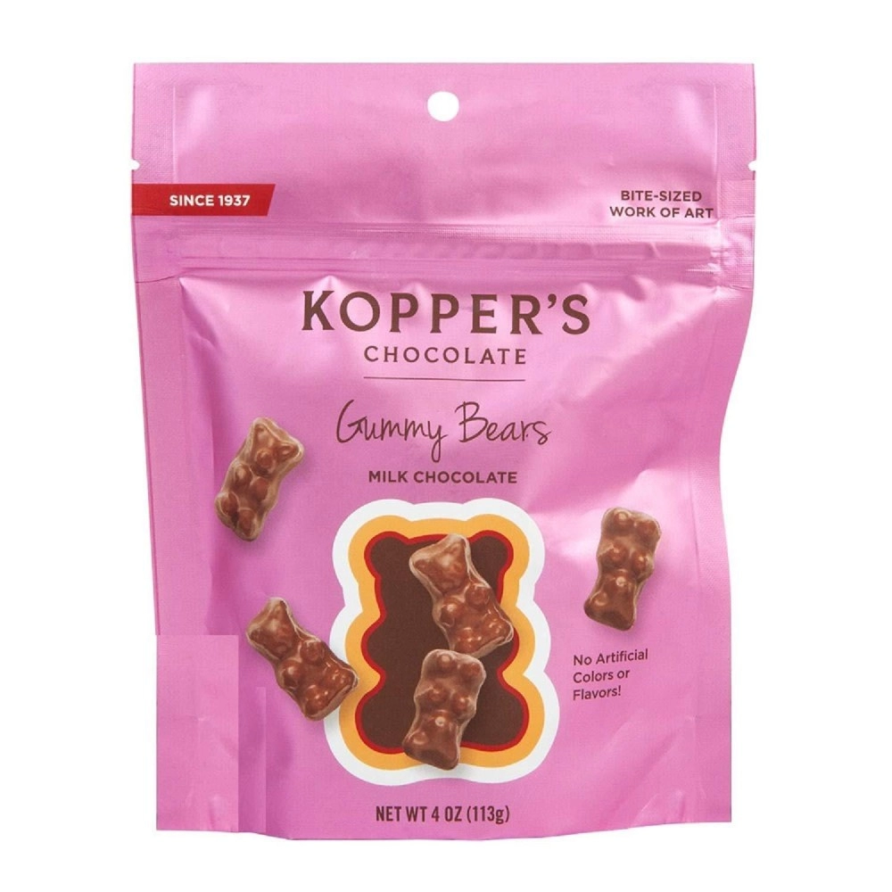 4 Set - Koppers Chocolate Milk Chocolate Covered Gummy Bears - No Artificial Colors Or Flavors - 4 Oz Pouch