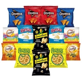 Variety Pack - Hot Snacks Ruffles Chips, Doritos, Funyuns, Smartfood Popcorn & Goldfish Flavors - Individual Size Bags - Classic, Cheddar, Ranch And Spicy Flavored (Bites Variety Pack)