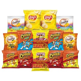 Variety Pack - Hot Snacks Lays Chips, Cheetos Crunchy, Puffs, Flammin Hot & Goldfish Flavors - Individual Size Bags - Classic, Cheddar And Spicy Flavored (Classics Variety Pack)
