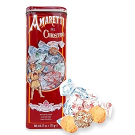 Amaretti Del Chiostro Di Saronno Authentic Italian Amaretti Cookies - Crunchy Almond Cookies for Tea or Gifting - Healthy Snacks Great for Holiday - Italian Cookies - Cookies Individually Wrapped Biscuits - Gluten Free Cookies - Red Tower Tin 6.17 oz
