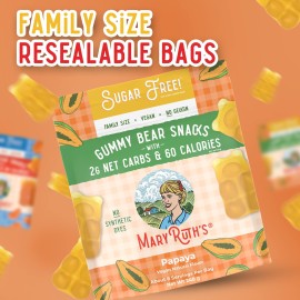 MaryRuth's Sugar Free Gummy Bears Snacks | Delicious Gummies with 2g Net Carbs & 60 Calories | Gummy Candy Made with Organic Ingredients | Papaya | Vegan | Gluten Free | Non-GMO | Family Size | 240g