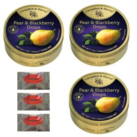 Cavendish And Harvey Hard Candy Sanded Drops With Omegapak Starlight Mints, Imported German Candy Bundles Of 3 Tins, 200G 7 Ounces Each (Pear And Blackberry)