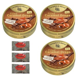 Cavendish And Harvey Caramel Filled Drops With Belgian Chocolate, Old Fashioned Caramel Hard Candy With Omegapak Starlight Mints, Sanded Hard Imported German Candy, Bundles Of 3 Tin, 4.5 Ounces Each