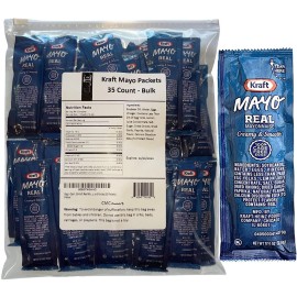 Bag-N-Dash 35 Kraft Real Mayo Condiment Packs - Single Serve Packets Of Mayo W/ Plastic Food Bag & Slide Seal For Easy Storage - Perfect For Boxed Lunches, Bbq, Picnics, And Parties (35 Packets)