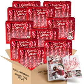 Candy Cane Peppermint Spoons Edible Spoons For Stirring Beverages Hot Chocolate Cocoa Tea Coffee Cocktails Stocking Stuffers Holiday Gift Free Creative Idea Booklet Included (144 Pack)
