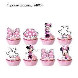24Pcs Minnie Mickey Mouse Cake Toppers,Cupcake Toppers,Cake Decorations,Minnie Mickey Mouse Birthday Party Supplies Decorations (Cake Toppers24)