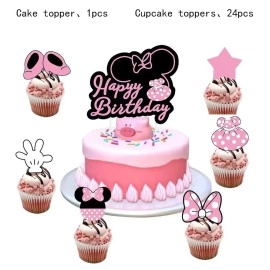 25Pcs Minnie Mouse Cake Toppers,Cupcake Toppers,Cake Decorations,Minnie Mickey Mouse Birthday Party Supplies Decorations (Cake Toppers25)