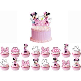 25Pcs Minnie Mickey Mouse Cake Toppers,Cupcake Toppers,Cake Decorations,Minnie Mickey Mouse Birthday Party Supplies Decorations (Cake Toppers25Pcs)