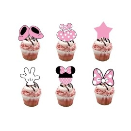 24Pcs Minnie Mouse Cake Toppers,Cupcake Toppers,Cake Decorations,Minnie Mickey Mouse Birthday Party Supplies Decorations (Cake Toppers24)