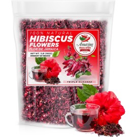 Hibiscus Flowers 2Lb (32Oz) - All Natural, Triple Cleaned - Whole Soft Flowers And Petals - Flor De Jamaica Great For Hot Or Iced Tea And Agua Fresca By Amazing Chiles And Spices