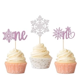 Rsstarxi 36 Pack Snowflake 1St Birthday Cupcake Toppers Purple Silver First Birthday Snowflake One Cupcake Picks For Winter Theme Snowflake Baby Shower 1St Birthday Chistmas Party Cake Decorations