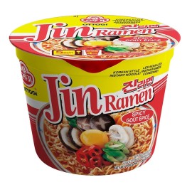 Ottogi Jin Ramen Spicy, Korean Style Instant Noodle, Rich Spicy Flavor, Instant Cup Bowl Ramen, Best Tasting Ramyun, Traditional Gourmet Taste [6 Bowl] (110Gx6)-1 Box