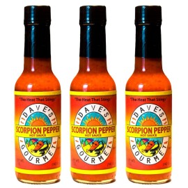 Daves Gourmet Scorpion Pepper Hot Sauce - Fiery Addition To Dips Sauces And Soups - 3 Bottles