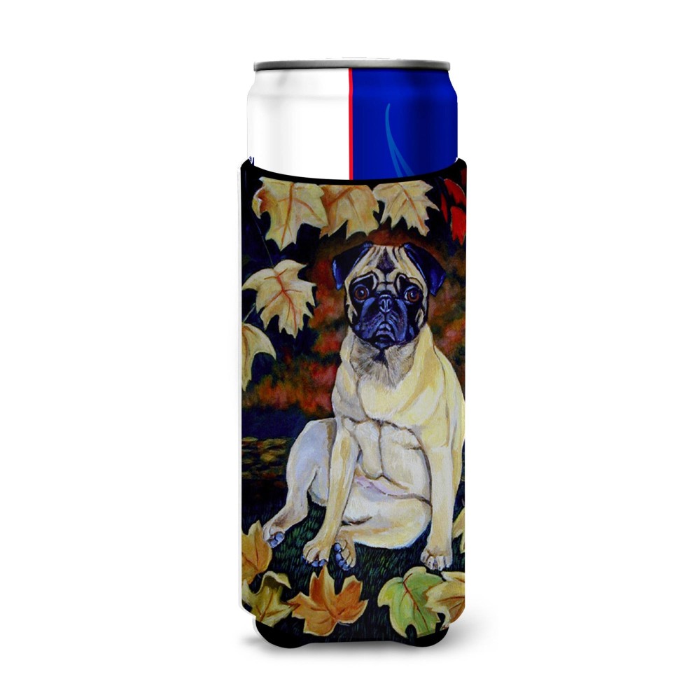 Fawn Pug In Fall Leaves Ultra Beverage Insulators For Slim Cans 7160Muk