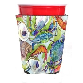 Crab , Shrimp And Oysters Red Solo Cup Beverage Insulator Hugger