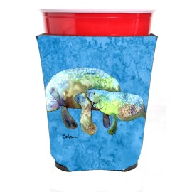 Manatee Momma And Baby Red Solo Cup Beverage Insulator Hugger