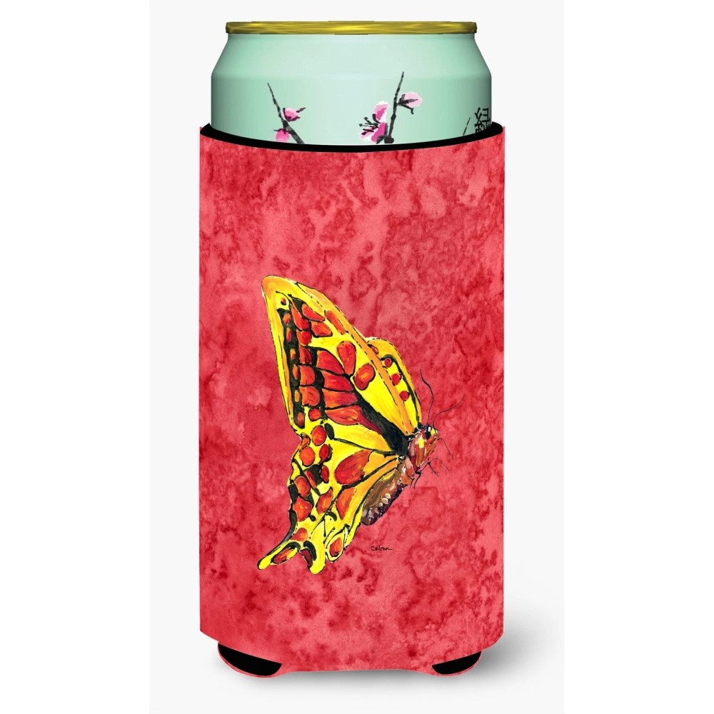 Butterfly On Red Tall Boy Beverage Insulator Beverage Insulator Hugger